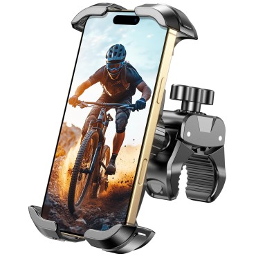 Dawinga Motorcycle Phone Mount, [One-Click Lock] Bike Phone Holder, [Upgrade Cushioned Protection] Handlebar Phone Mount with Security Lock Compatible with iPhone, Samsung and 4.7-6.9'' Smartphones