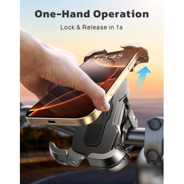 Dawinga Motorcycle Phone Mount, [One-Click Lock] Bike Phone Holder, [Upgrade Cushioned Protection] Handlebar Phone Mount with Security Lock Compatible with iPhone, Samsung and 4.7-6.9'' Smartphones
