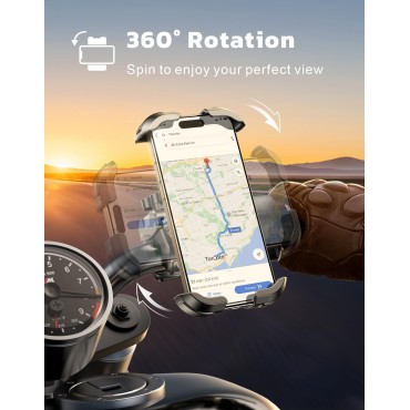 Dawinga Motorcycle Phone Mount, [One-Click Lock] Bike Phone Holder, [Upgrade Cushioned Protection] Handlebar Phone Mount with Security Lock Compatible with iPhone, Samsung and 4.7-6.9'' Smartphones