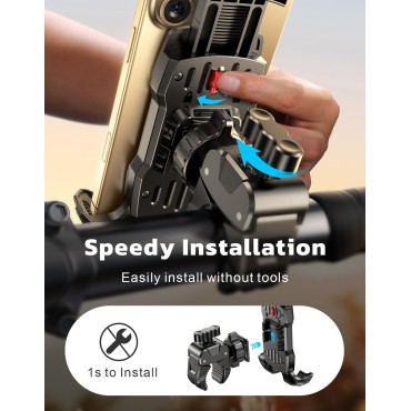Dawinga Motorcycle Phone Mount, [One-Click Lock] Bike Phone Holder, [Upgrade Cushioned Protection] Handlebar Phone Mount with Security Lock Compatible with iPhone, Samsung and 4.7-6.9'' Smartphones