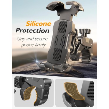 Dawinga Bike Phone Holder, [Vibration Damper] [Tool-Free] Motorcycle Phone Mount, [Silicone Cushion] Handlebar Mount with Security Lock Compatible with iPhone, Samsung and 4.7-6.9'' Devices