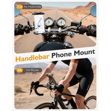 Dawinga Bike Phone Holder, [Vibration Damper] [Tool-Free] Motorcycle Phone Mount, [Silicone Cushion] Handlebar Mount with Security Lock Compatible with iPhone, Samsung and 4.7-6.9'' Devices