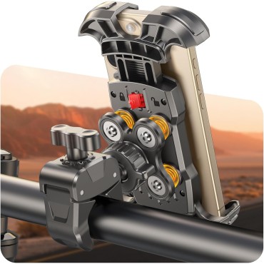 Dawinga Bike Phone Holder, [Vibration Damper] [Tool-Free] Motorcycle Phone Mount, [Silicone Cushion] Handlebar Mount with Security Lock Compatible with iPhone, Samsung and 4.7-6.9'' Devices