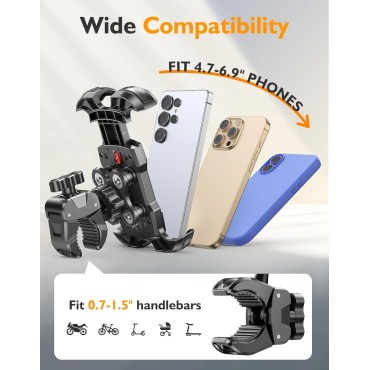 Dawinga Bike Phone Holder, [Vibration Damper] [Tool-Free] Motorcycle Phone Mount, [Silicone Cushion] Handlebar Mount with Security Lock Compatible with iPhone, Samsung and 4.7-6.9'' Devices