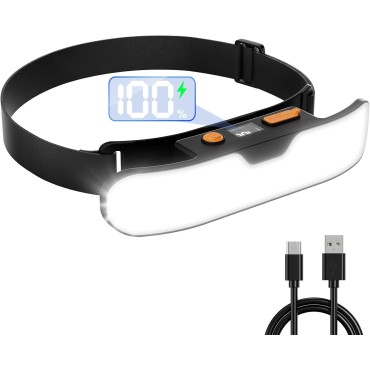 Dawinga Headlamp Rechargeable, 230° Wide Beam LED Head Lamp with Digital Power Display, 90° Adjustable Tilt & IPX5 Waterproof Headlights Flashlight for Camping, Hiking, Running, Repairing, Fishing