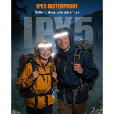 Dawinga Headlamp Rechargeable, 230° Wide Beam LED Head Lamp with Digital Power Display, 90° Adjustable Tilt & IPX5 Waterproof Headlights Flashlight for Camping, Hiking, Running, Repairing, Fishing