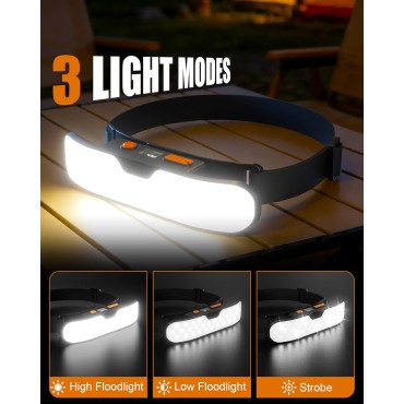 Dawinga Headlamp Rechargeable, 230° Wide Beam LED Head Lamp with Digital Power Display, 90° Adjustable Tilt & IPX5 Waterproof Headlights Flashlight for Camping, Hiking, Running, Repairing, Fishing