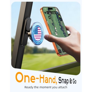 Dawinga Magnetic Golf Cart Phone Holder Mount, Strong Magnet Compatible with MagSafe iPhone and Android, Golf Gifts for Men Dad Women Golfers, Golf Cart Accessories Fits EZGO Club Car (US Flag)