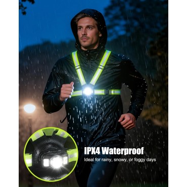 Dawinga Running Lights for Runners, 500 Lumens Running Light with 45° Adjustable Beam, 6 Modes & IPX4 Waterproof, 1800 mAh Rechargeable Reflective Vest for Night Walking/Cycling/Jogging/Hiking