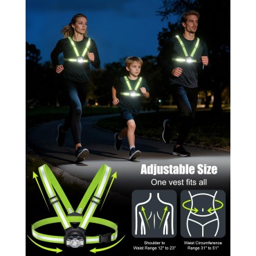 Dawinga Running Lights for Runners, 500 Lumens Running Light with 45° Adjustable Beam, 6 Modes & IPX4 Waterproof, 1800 mAh Rechargeable Reflective Vest for Night Walking/Cycling/Jogging/Hiking
