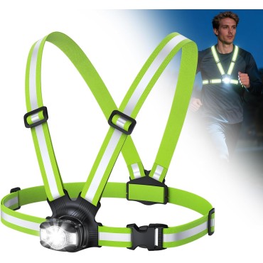 Dawinga Running Lights for Runners, 500 Lumens Running Light with 45° Adjustable Beam, 6 Modes & IPX4 Waterproof, 1800 mAh Rechargeable Reflective Vest for Night Walking/Cycling/Jogging/Hiking