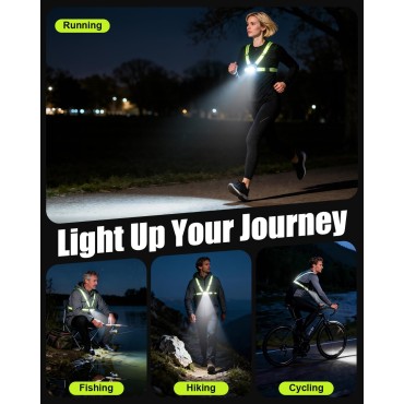 Dawinga Running Lights for Runners, 500 Lumens Running Light with 45° Adjustable Beam, 6 Modes & IPX4 Waterproof, 1800 mAh Rechargeable Reflective Vest for Night Walking/Cycling/Jogging/Hiking