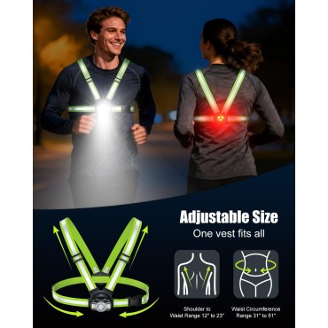Dawinga Running Lights for Runners, 500 Lumens Running Light with Rear Red Alert Light, 45° Adjustable Beam & IPX4 Waterproof, Rechargeable Reflective Vest for Night Walking/Cycling, 4-20Hrs Runtime