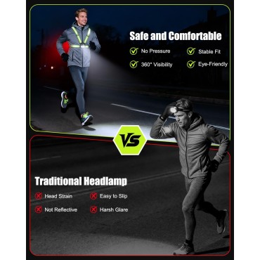 Dawinga Running Lights for Runners, 500 Lumens Running Light with Rear Red Alert Light, 45° Adjustable Beam & IPX4 Waterproof, Rechargeable Reflective Vest for Night Walking/Cycling, 4-20Hrs Runtime