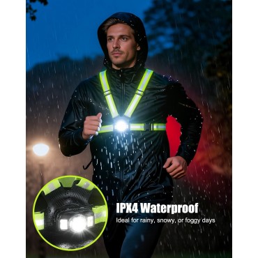 Dawinga Running Lights for Runners, 500 Lumens Running Light with Rear Red Alert Light, 45° Adjustable Beam & IPX4 Waterproof, Rechargeable Reflective Vest for Night Walking/Cycling, 4-20Hrs Runtime