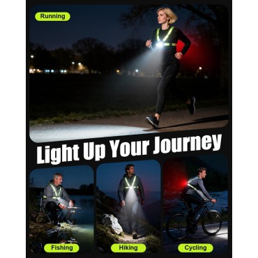 Dawinga Running Lights for Runners, 500 Lumens Running Light with Rear Red Alert Light, 45° Adjustable Beam & IPX4 Waterproof, Rechargeable Reflective Vest for Night Walking/Cycling, 4-20Hrs Runtime